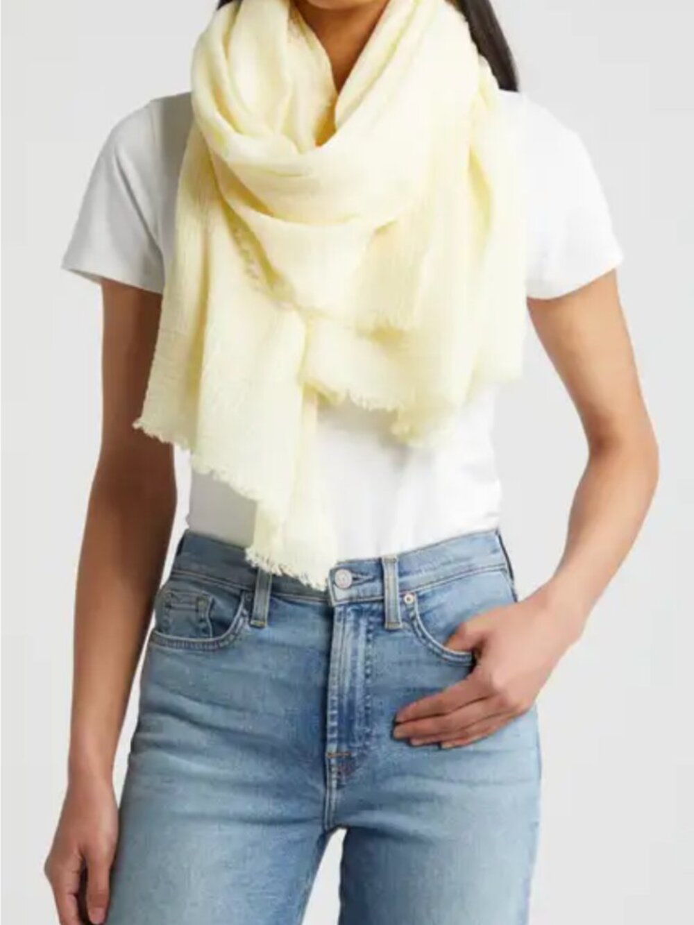 NWT Nordstrom Yellow Cotton Crinkle Scarf French Combo 40 x72